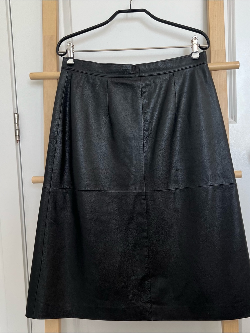 Vintage Black Faux Leather A-Line Skirt